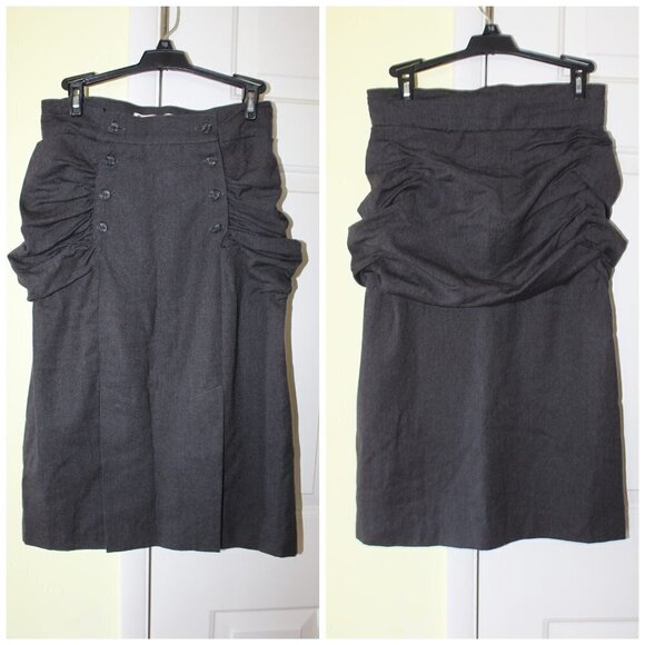 Joop Ruched 100% wool pencil grey Midi skirt high waist Button front Size 6 - Picture 1 of 10
